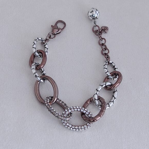 Brighton Pebble Pave Bronze Tone Bracelet Oval Links Crystals Retired 7-8" - Picture 1 of 6